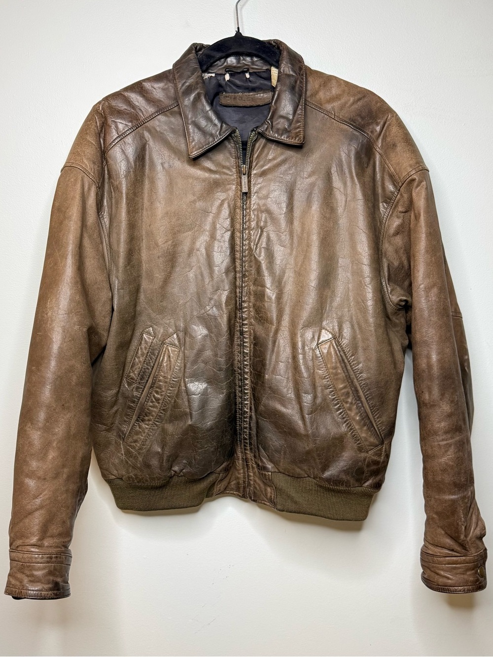 Vintage Claiborne Lambskin Leather Bomber Jacket Men's L Brown Patina 80s 90s